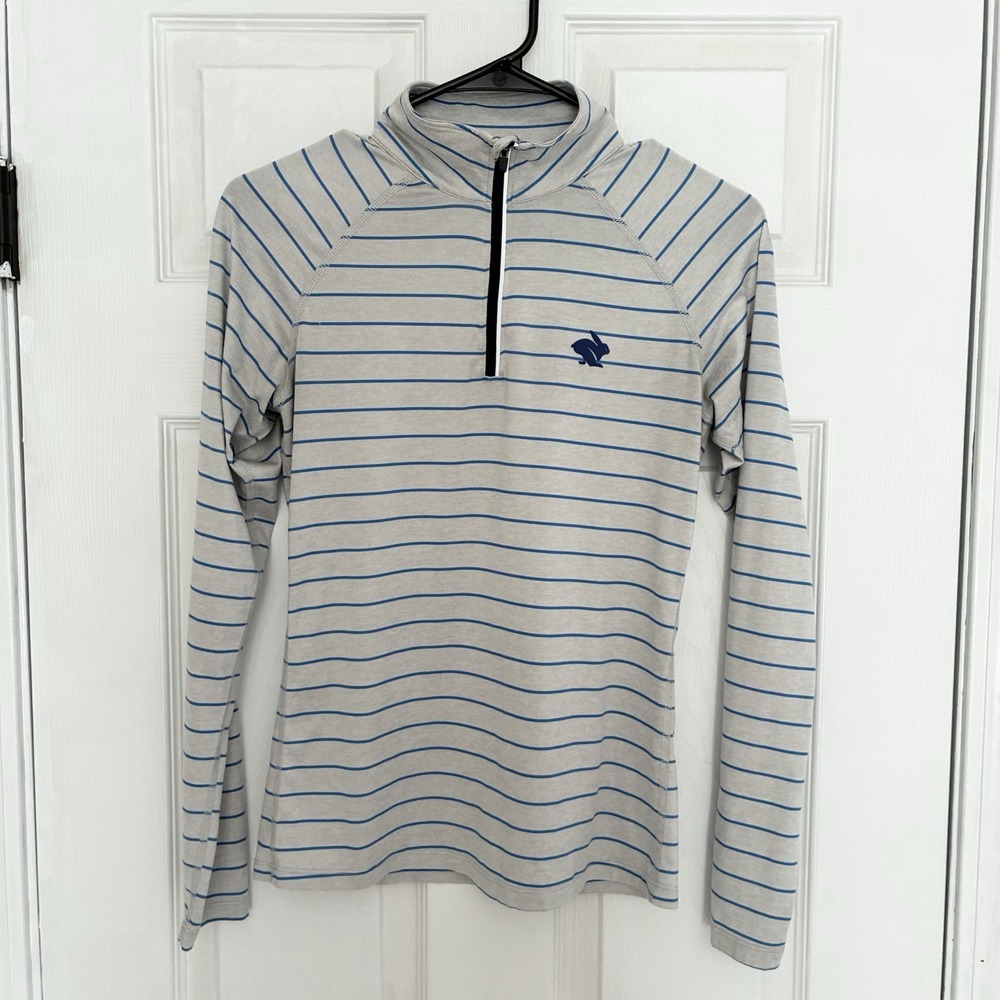 Rabbit Striped Quarter Zip Long Sleeve Running Pullover Gray Blue Womens XS